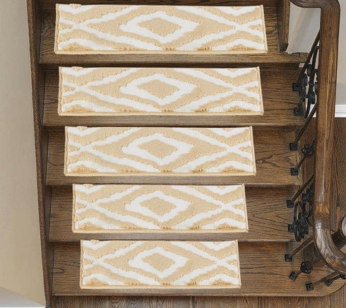 Meadow - Beige Turkish Premium Quality Stair Rugs  Low Pile Carpet Treads for Wooden Stairs